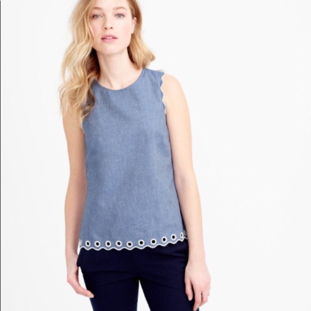 Jcrew chambray tank embroidered edge and grommets